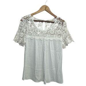 Laffaire Crochet Lace White Short Sleeve Blouse Bohemian Size Medium